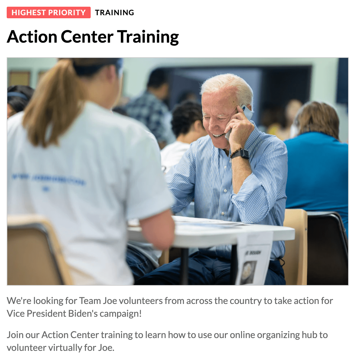 Action center training can be held virtually